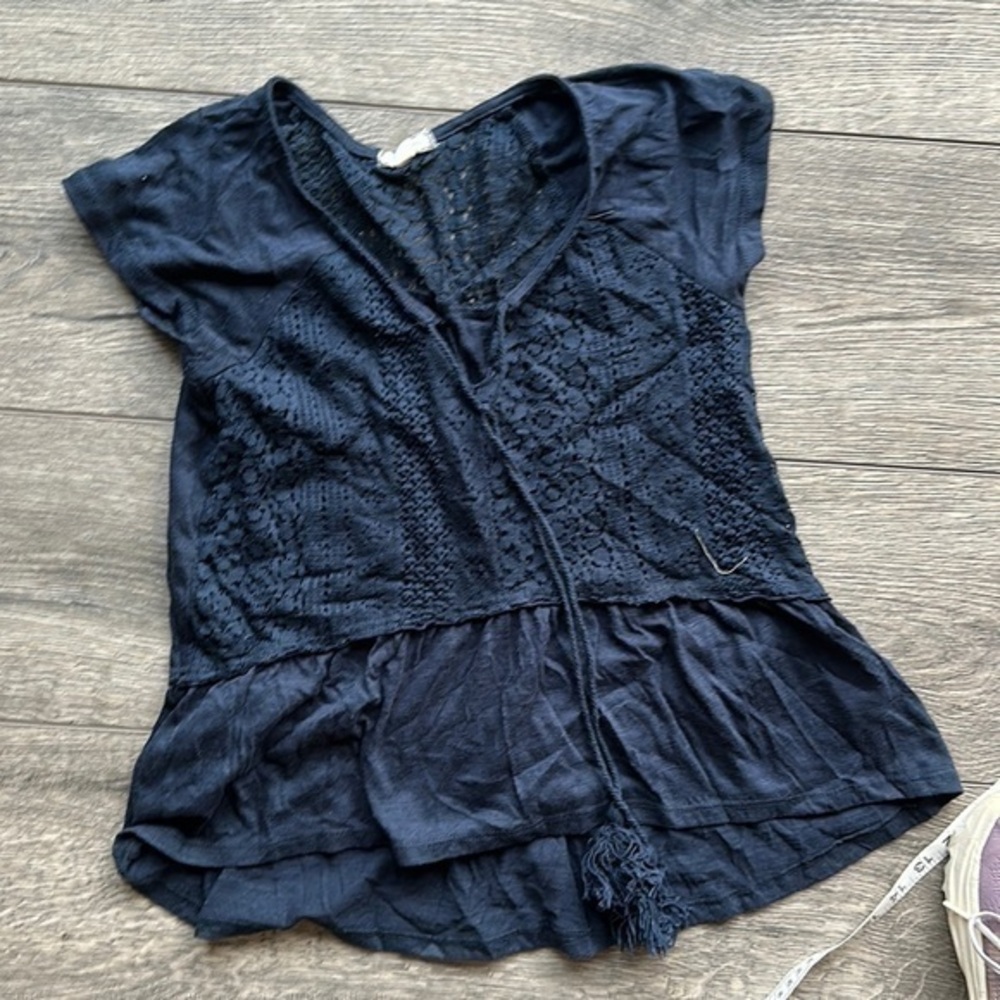 Eyeshadow top size small, navy blue, bohemian flared
